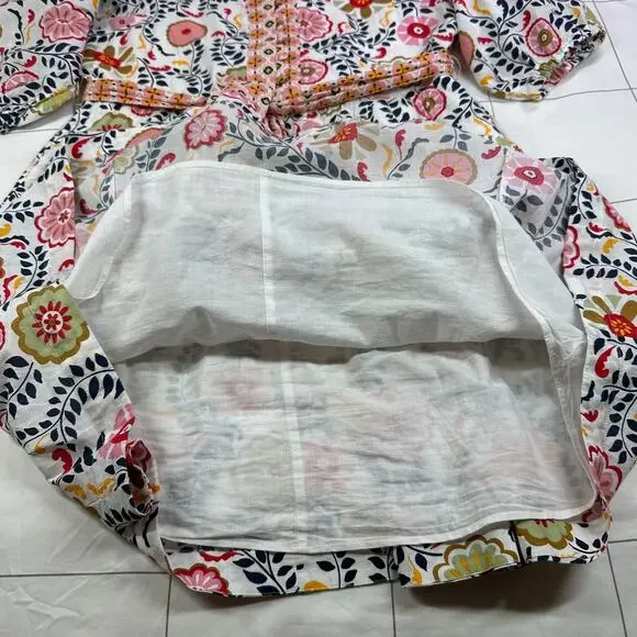 Boden Dress Womens 10 Regular Notch Neck Cotton Opulent Garden Ivory Fit Flare - Picture 9 of 14